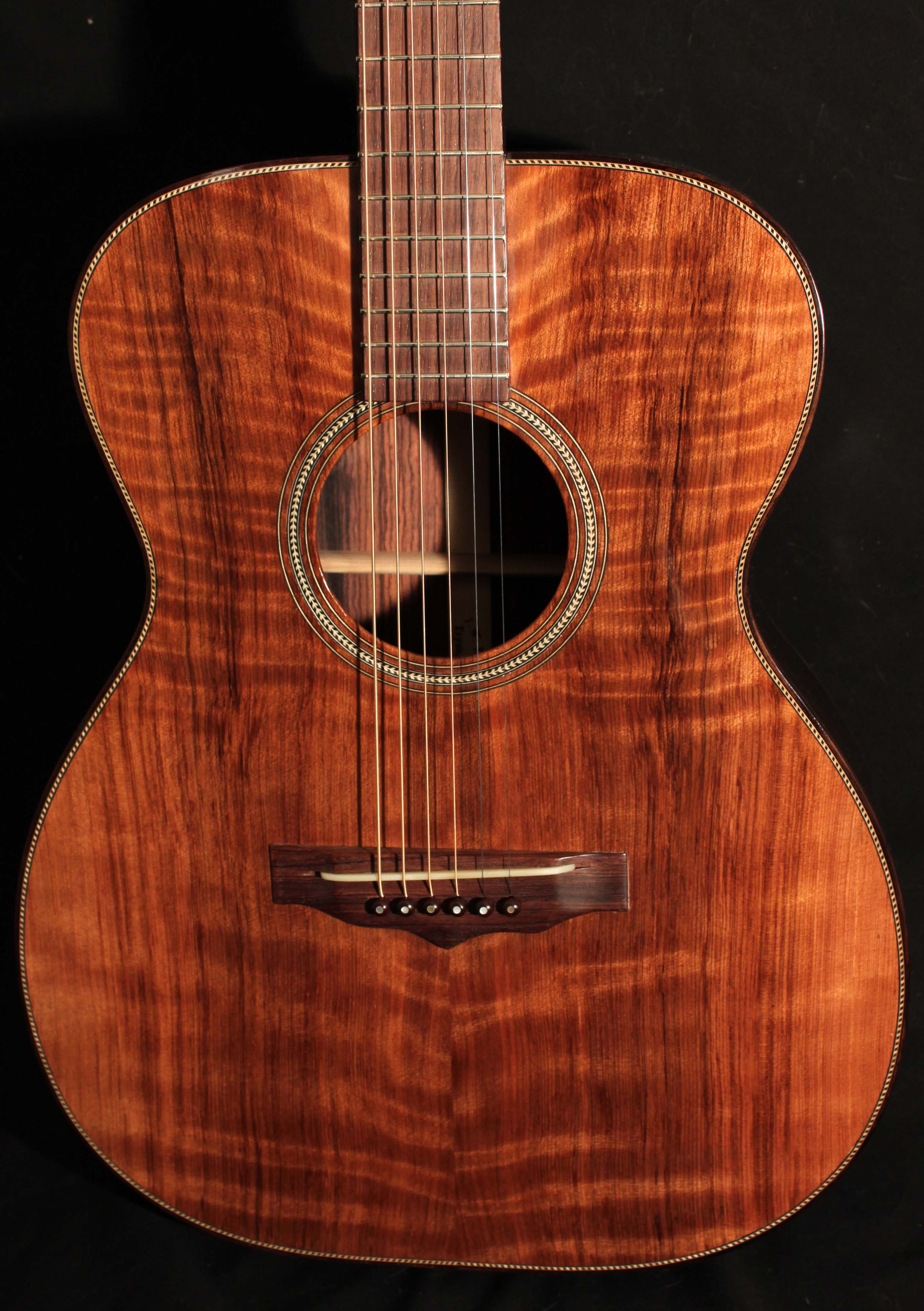 Curly Redwood Top on Indian Rosewood Guitar, Lichty Guitars