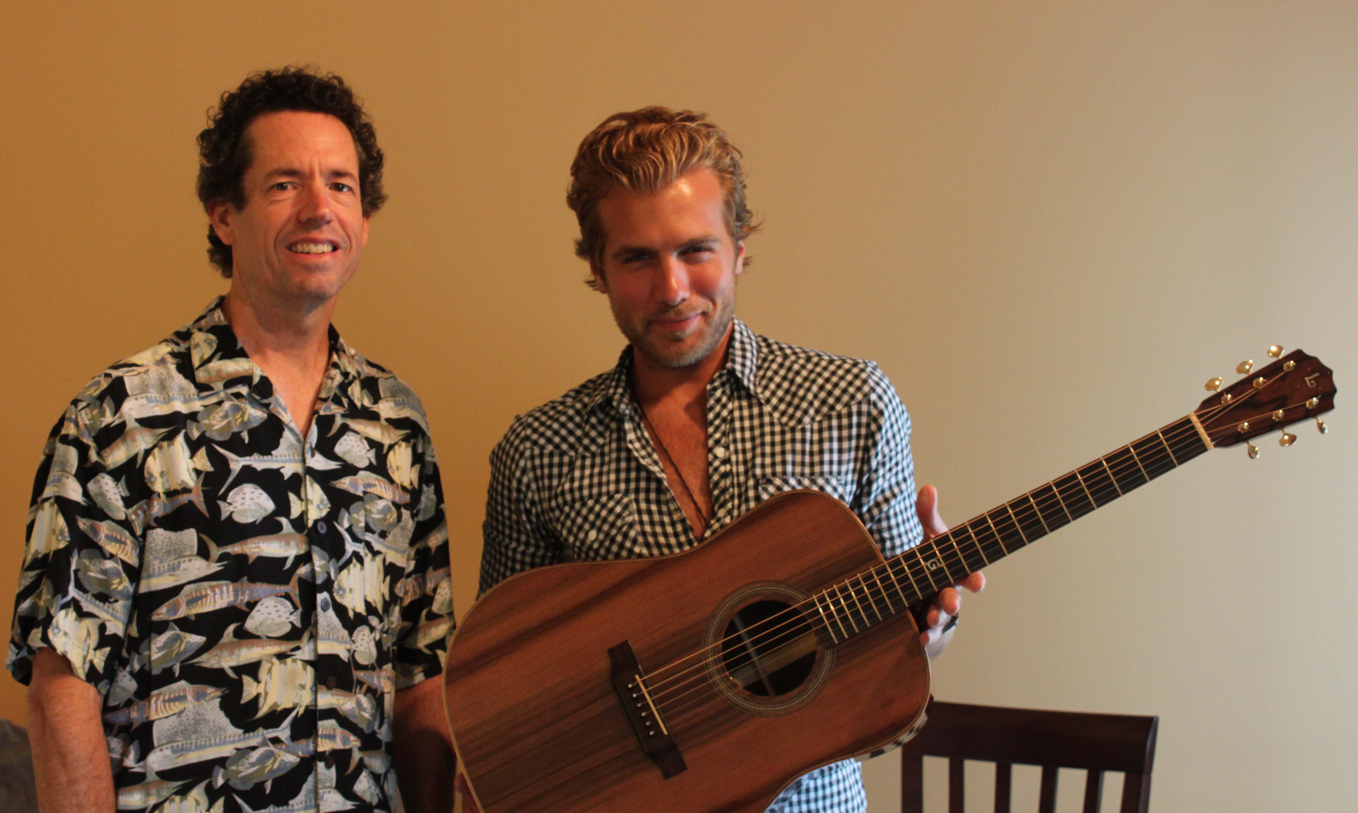 Tom Gossin, his custom Lichty Guitar, and Jay Lichty