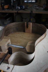 Handmade Claro Walnut Guitar, Dreadnought Cutaway - construction