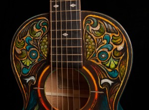 Lichty Handmade Hand Painted Parlor Guitar, artwork by Clark Hipolito