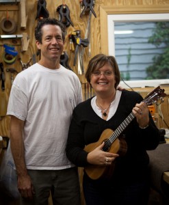 Cocobolo Tenor Ukulele new owner Mary and luthier Jay Lichty