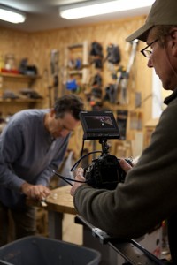 Videographer Erik Olsen filming at Lichty Guitars
