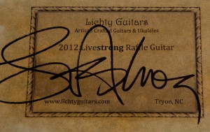 Lance Armstrong signature on Lichty Guitar label