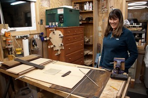 Patty Slader working on the design of her custom Lichty Guitar